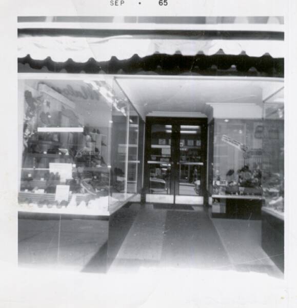 Bowman Shoe's Front Windows, June 15, 1965